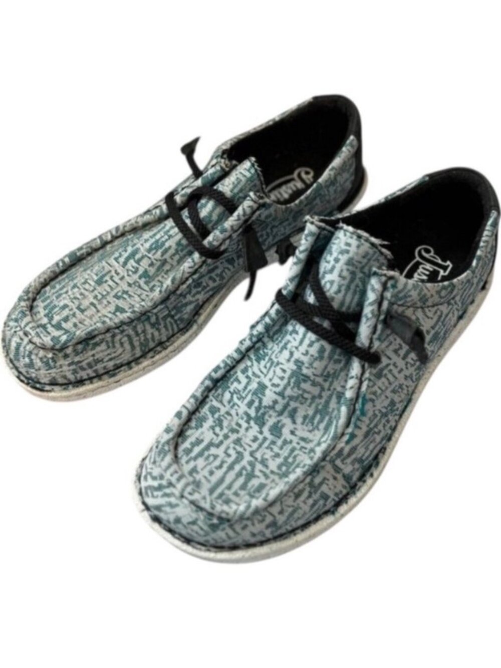 Justin Women’s Slip On Shoes Fabric Upper Teal Rodeo Cattle Shows Shoes Size 7.5